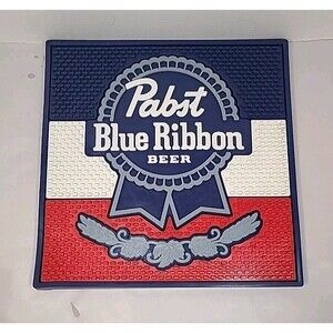 Vintage PABST Blue Ribbon PBR Wait Station Rubber Spill Mat Bar 13-1/2”x13-1/2”